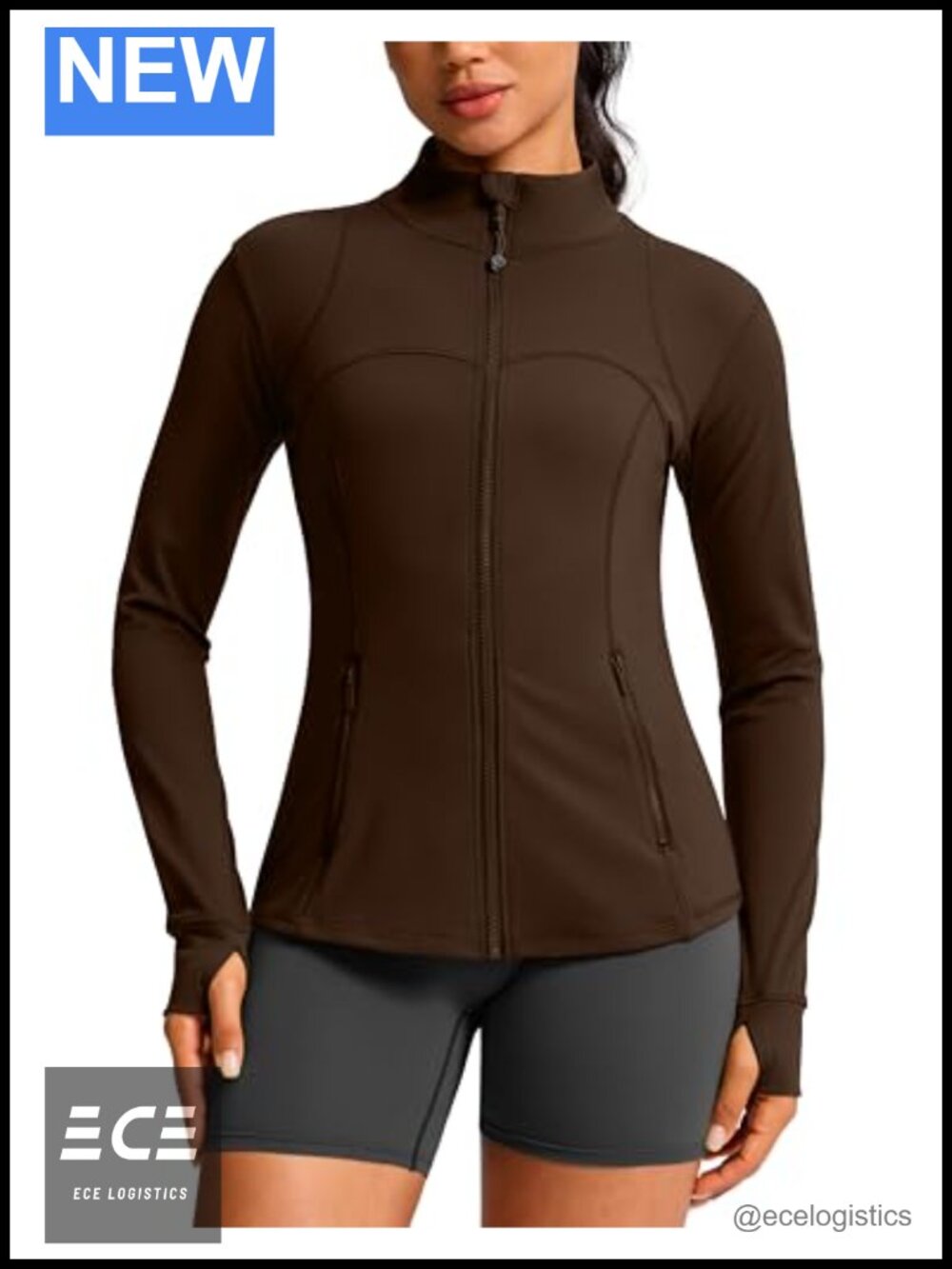 Womens Slim Fit Zip Up Athletic Workout Jacket Hip-Length 4 Pockets Running